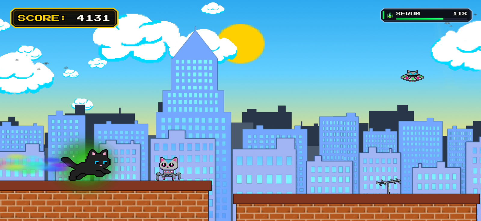 Pouncy Paws gameplay - growth serum rooftops